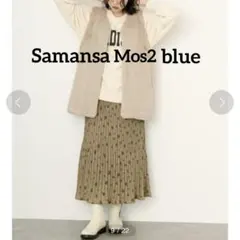 Samansa Mos2 blue ドット　花柄　プリーツスカート　Fサイズ