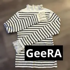 @ストライプタートルネックニット