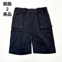 美品 クミキョク 組曲 ピンストライプ ショートパンツ ハーフパンツ 紺色 Mのサムネイル