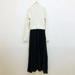 へユム HEYUMM 異素材 ドッキング ワンピース 【F】 ニット 長袖 白黒