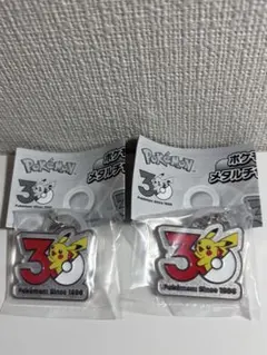 ポケモン30周年メタルチャームマスコット ピカチュウ めじるしアクセサリー 2個