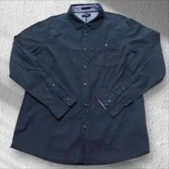 【美品】LEVEL TEN 幾何学柄 長袖シャツ ネイビー XL 【D152】