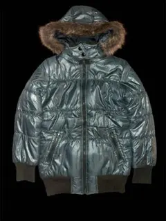 00s Y2K archive 光沢 ファー ダウンジャケット 平成 短丈 お兄