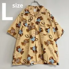 カールヘルム　メンズ 日本製 アロハシャツ ベア柄 コットン ピンクハウス Lのサムネイル