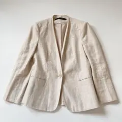 【極美品】ZARA BASIC 表地リネン100% ノーカラージャケット M