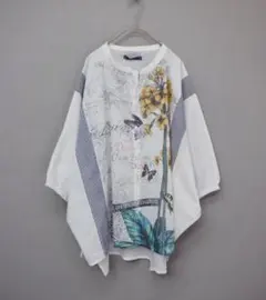 新品タグ付 イズスカラー 562230：お花柄 ストライプ入り素材切替