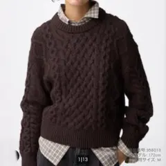 GU　ジーユー　ケーブルクルーネックニットプルオーバー