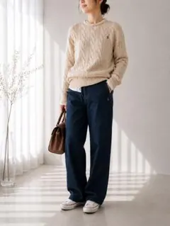 【美品✨】ポロラルフローレン定番大人気白ポニーコットンケーブルセーター