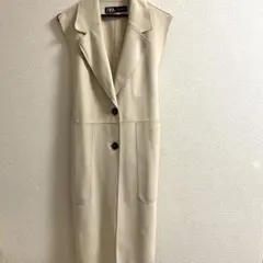 【美品】ZARA ザラ フェイクスエード ロングジレ ベスト ベージュ L