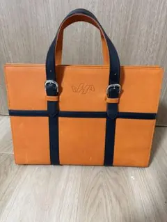 希少品　ハタケヤマ　ビジネスバッグ オレンジ×ブラックレザーのサムネイル