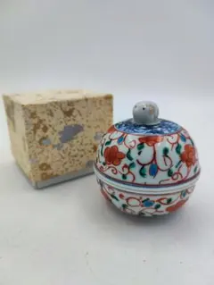 ZZ324 香合　赤絵　羊　未　高野昭阿弥　紙箱　茶道具　古物