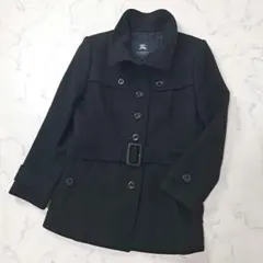 未使用級極美品★ BURBERRY LONDON ベルト付 ウールコート 黒40