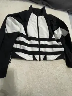 adidas ストライプ ナイロンジャケット S 黒/白