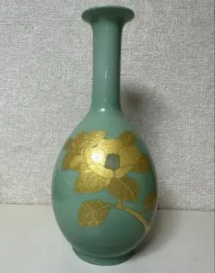 希少 九谷花生 人間国宝 吉田美統 釉裏金彩椿文 九谷焼 花器 花瓶