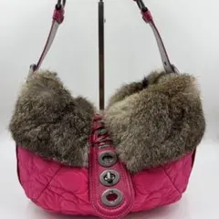 希少 入手困難 COACH ファー ソーホー ハンドバッグ ターンロック　ピンク