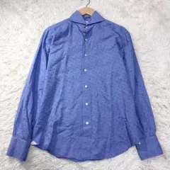 【美品×イタリア製】Finamore 花柄ホリゾンタルカラーシャツ 38 ブルーのサムネイル
