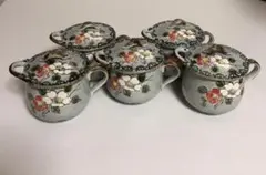茶碗蒸し　蓋つき煮物椀 5個セット 花柄　まるほんとーき