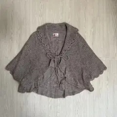 ポンチョ風ニットカーディガン フリル&手結びリボン