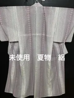 未使用　夏物　絽の着物　白地にピンク　パープル　621-4のサムネイル