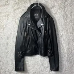 美品 ZARA ダブルライダースジャケット レザー 本革 羊革 ブラック 黒 M