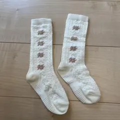 ベビー靴下 アイボリー 花模様 2.3才