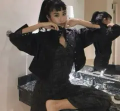 JUEMI CN Jacquard Satin Shirt チャイナシャツ　黒のサムネイル