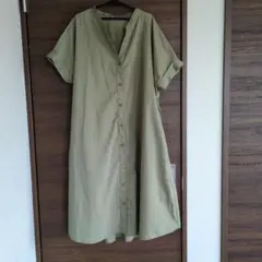 GU 半袖シャツワンピース M カーキ