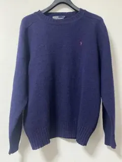 90s 香港製 ウール ポロラルフローレン 刺繍ロゴ　ＸＬ