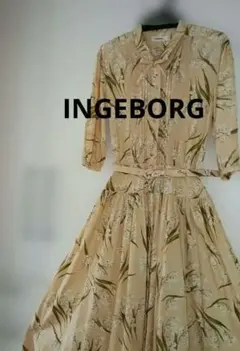 INGEBORG インゲボルグ　五分袖コットン　スズラン柄ロングワンピース
