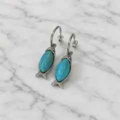ターコイズ フィッシュ シルバー フープ ピアス レディース ステンレス