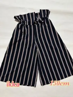 イッカ　ikka ネイビーとホワイト　ストライプ ワイドパンツ 150cm