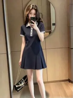 レディース ゴルフウェア ワンピース ネイビーレディース 大きいサイズ 夏 半袖