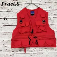 Pract.S 【L】 フィッシングベスト 釣り 実用性 収納力 レッドのサムネイル