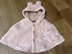 moujonjon ベビーポンチョ 70-80 ふわもこ うさぎ ピンク