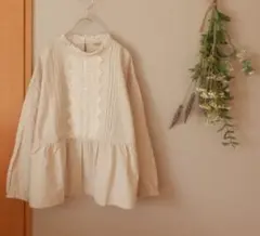 サマンサモスモス　前立てレース切替ブラウス　ベージュ