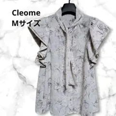 Cleome フリルリボンタイ フラワー ノースリーブ シャツブラウス