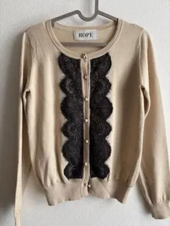 ROPE ベージュ レース装飾 カーディガン M