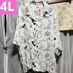 ピーターパン　ロストボーイズ　アロハシャツ　総柄　開襟シャツ　半袖　4L 白のサムネイル