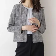 ツイードジャケット ノーカラージャケット