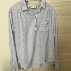 HOLLISTER 水色 ストライプシャツ Mサイズ