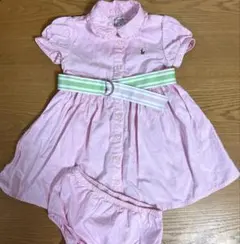 【美品】Ralph Lauren ピンク ワンピース 12M アンダーパンツ付き
