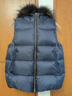 西川✖ナノ・ユニバース ネイビー ダウンベストラクーン ファー付き