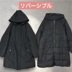 リバーシブル 中綿ロングコート フード付き L キルティング 冬アウター 防寒