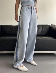 【SHEIN】【美品】【1回のみ着用】コントラストハイウエストストレートジーンズ