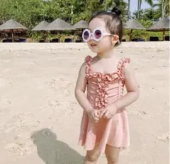 【最終値下げ新品夏物】ピンク　フリルワンピース水着 110cm