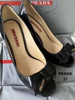 【PRADA】ブラック オープントゥ ウェッジヒール　サイズ37のサムネイル