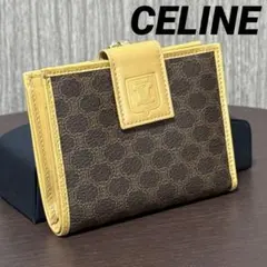 【ビンテージ】CELINE セリーヌ マカダム柄 がま口 二つ折り財布 ブラウン