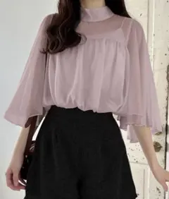 GRL フレアスリーブシアーショート丈ブラウス[tu816]