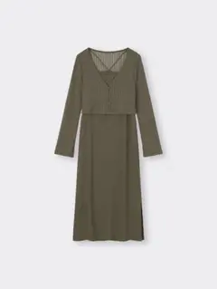 【GU】2ピースキャミソールワンピース／オリーブ／Sサイズ