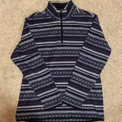 ネイビー 紺 青 幾何学模様 フリースジャケット ハーフジップ LLサイズ
